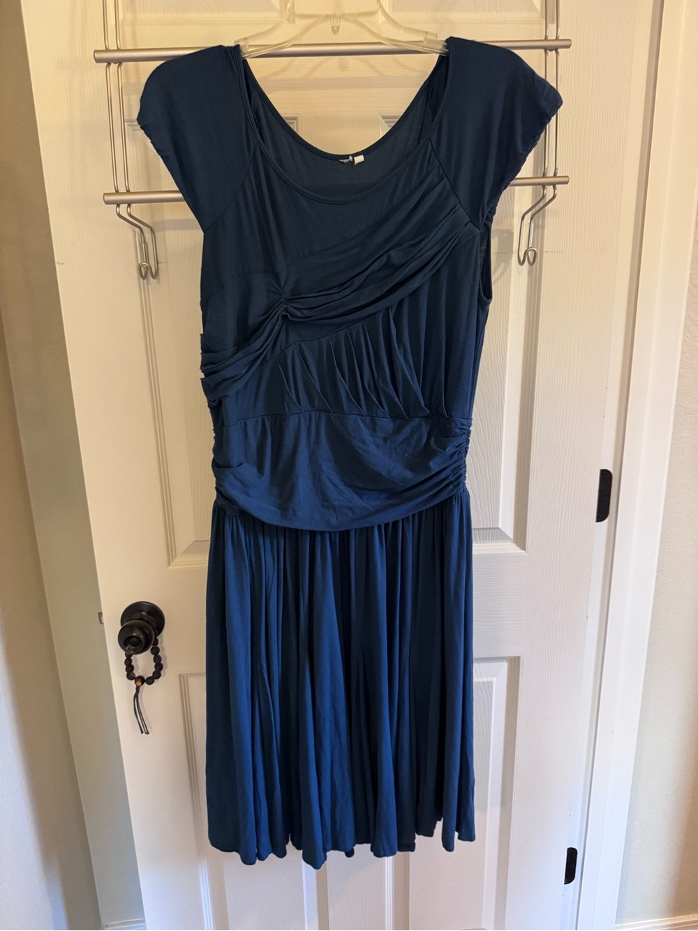 Women's Blue Ruched and Plated Dress